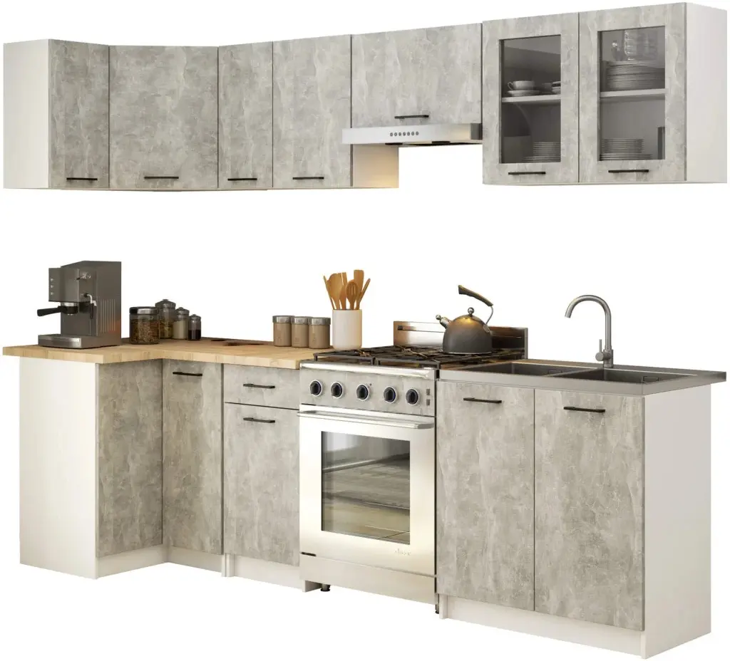 Кухня угловая Akord Oliwia с витриной H580 3м (Concrete Grey) - 3