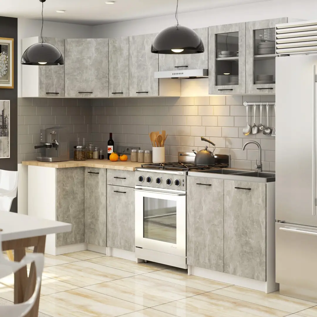 Кухня угловая Akord Oliwia с витриной H580 3м (Concrete Grey)