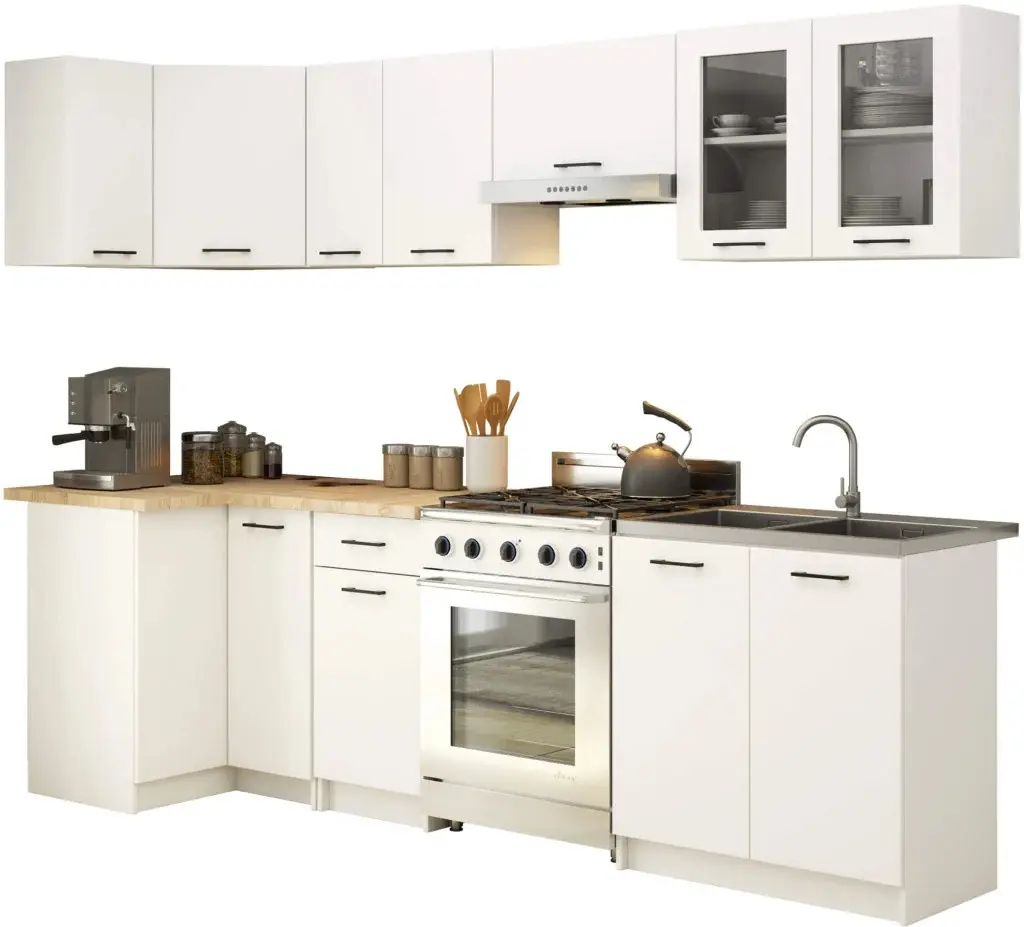 Bucatariede colt Akord Oliwia cu vitrina H580 3m (White) - 3