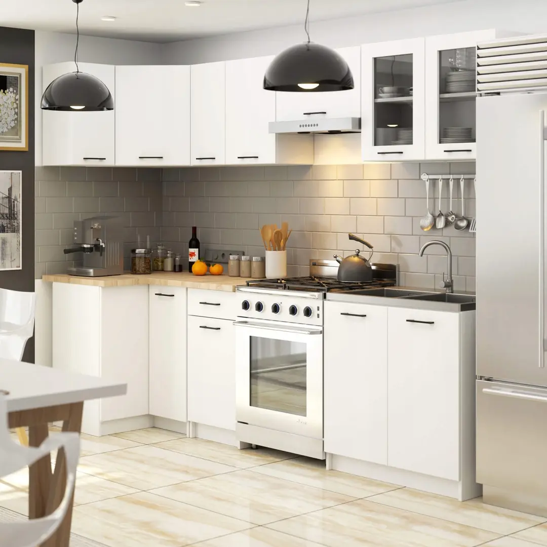 Bucatariede colt Akord Oliwia cu vitrina H580 3m (White)