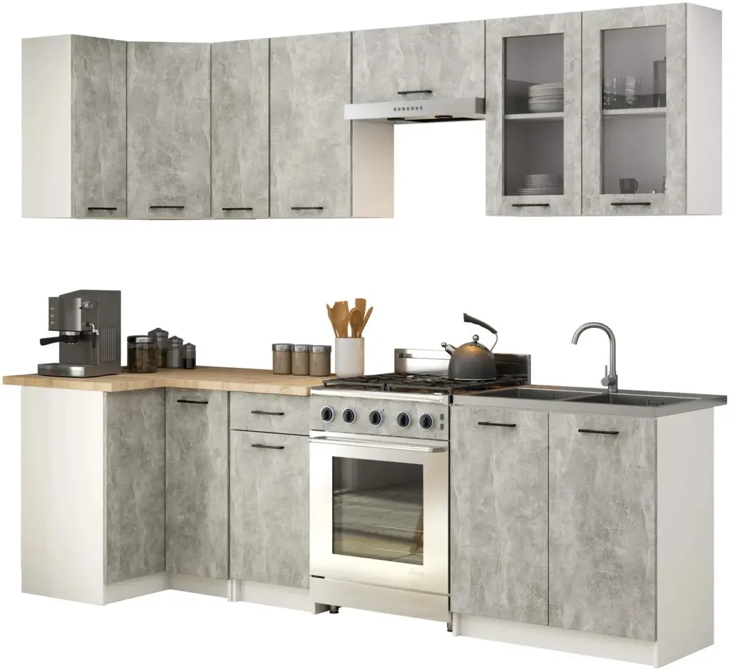 Bucatarie de colt Akord Oliwia cu vitrina H720 3m (Concrete Grey) - 3