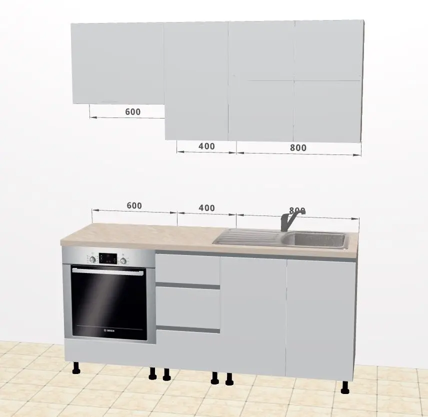 Bucatarie modulara Ambianta Astra 2 1.8m (Gri Deschis/Grafit)