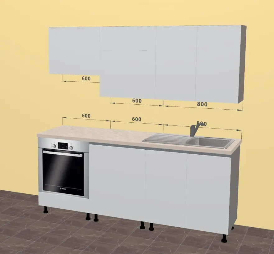 Bucatarie modulara Ambianta Astra 2 2.0m (Gri Deschis/Grafit)