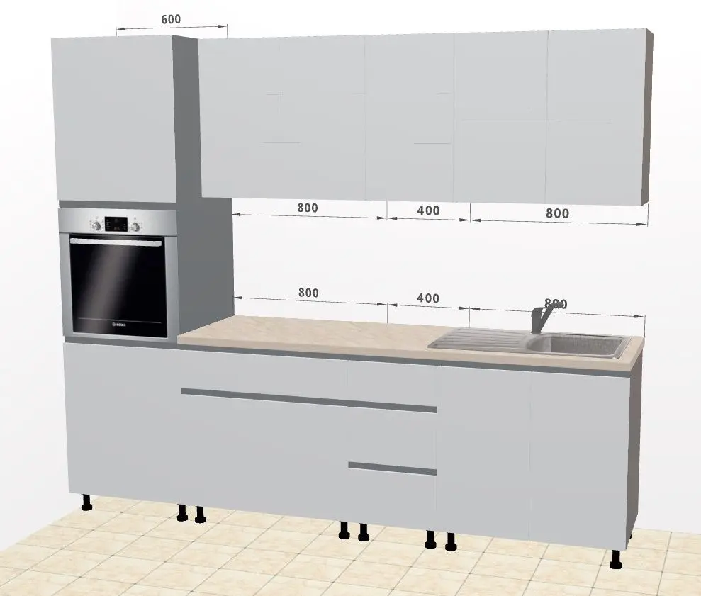 Bucatarie modulara Ambianta Astra 2 2.6m (Gri Deschis/Grafit)