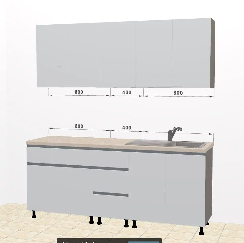 Bucatarie modulara Ambianta Astra 2.0m (Gri Deschis/Grafit)