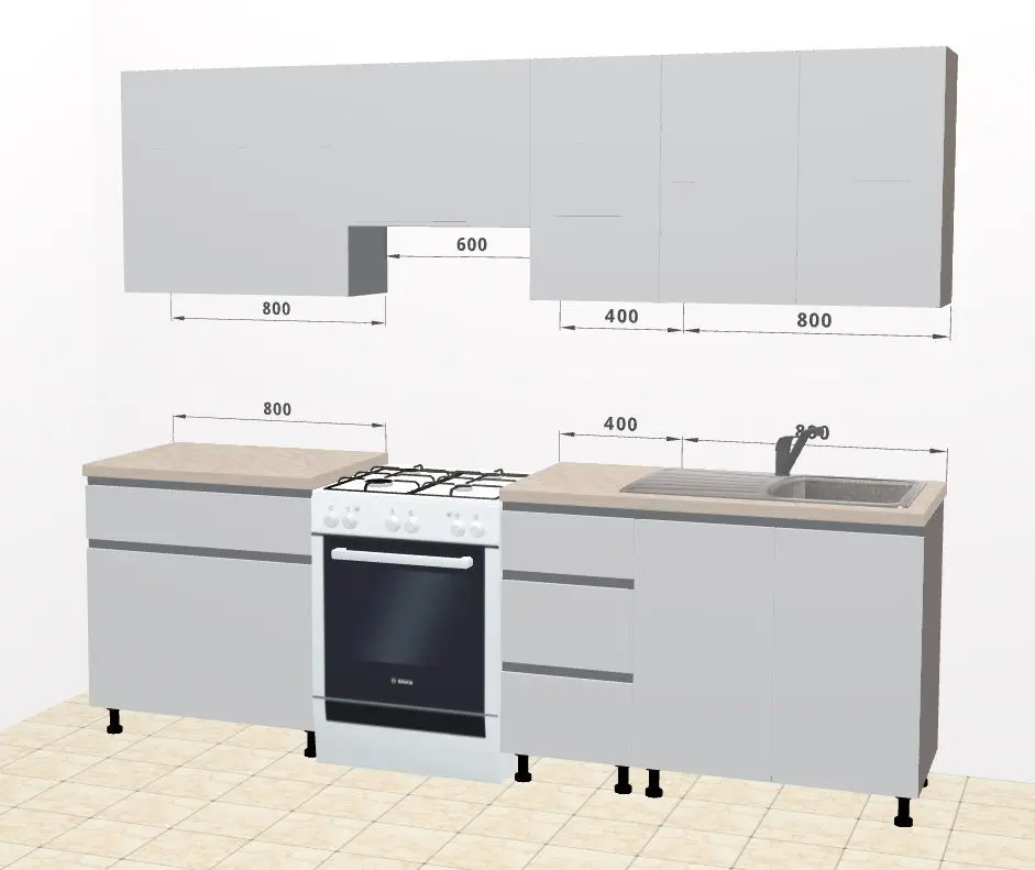 Bucatarie modulara Ambianta Astra 2.6m (Gri Deschis/Grafit)