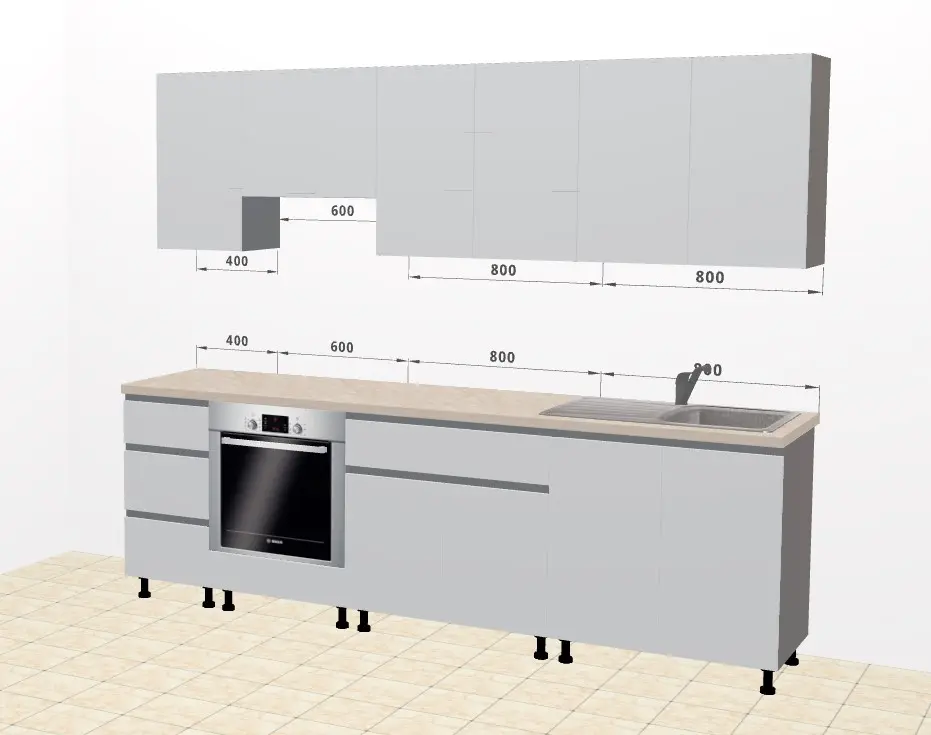 Bucatarie modulara Ambianta Astra 3 2.6m (Gri Deschis/Grafit)