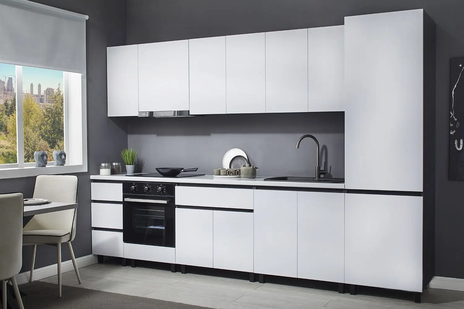 Bucatarie modulara Ambianta Astra 3.2m (Alb/Grafit)