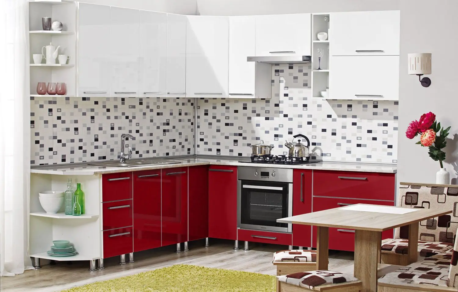 Bucatarie modulara Ambianta Perla 1.5x2.9m (Alb/Bordo)