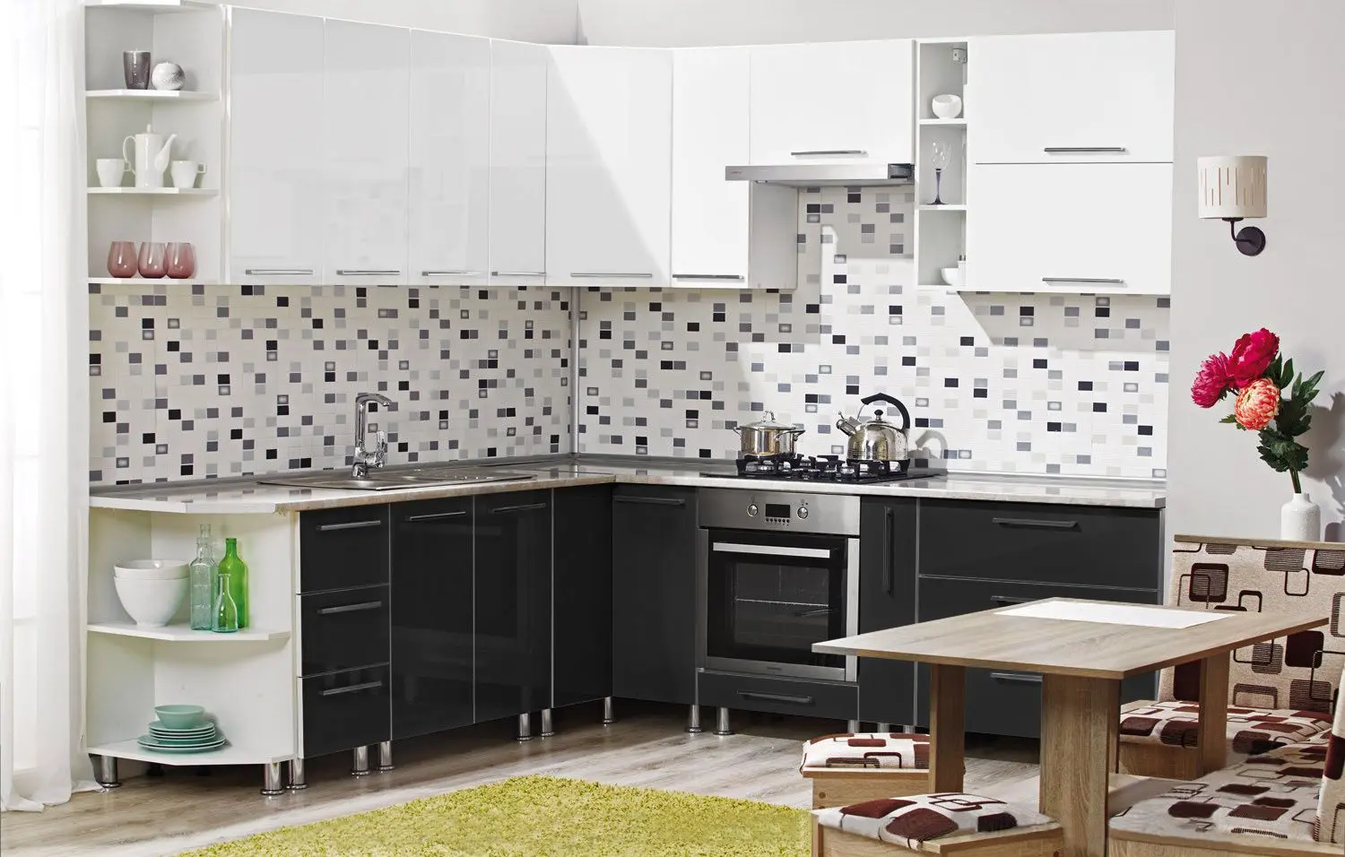 Bucatarie modulara Ambianta Perla 1.5x2.9m (Alb/Negru)