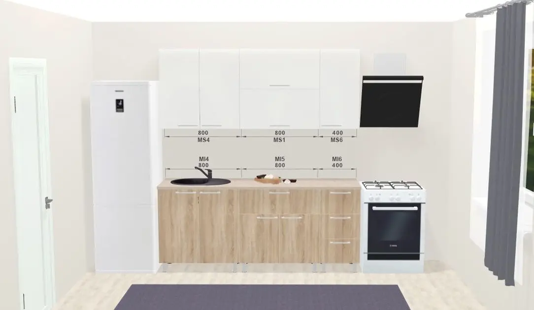 Bucatarie modulara Ambianta Perla 2.0m (Alb/Bardolino) - 2