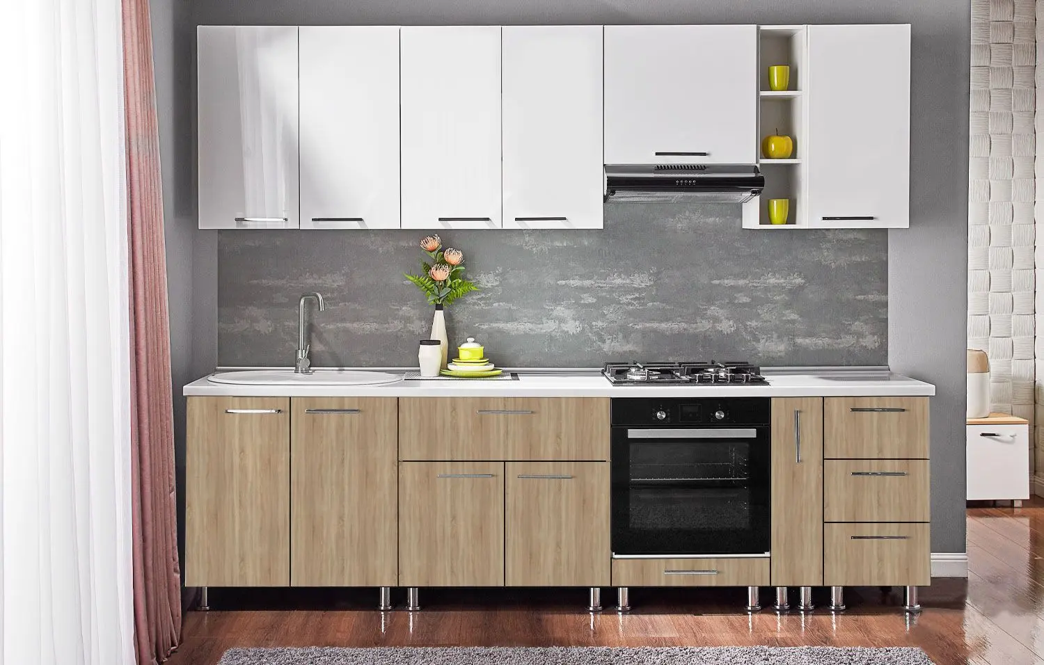 Bucatarie modulara Ambianta Perla 2.0m (Alb/Bardolino)