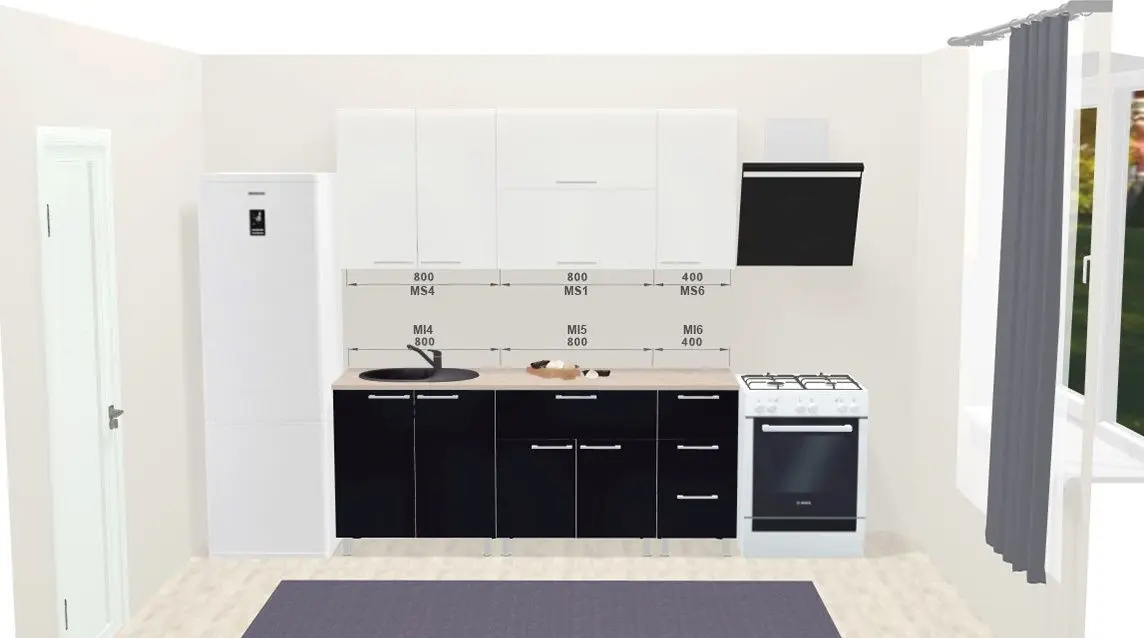 Модульная кухня Ambianta Perla 2.0м (Белый/Черный) - 2