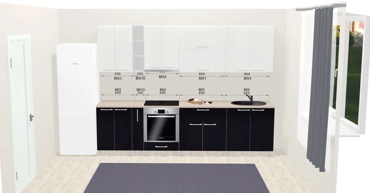 Bucatarie modulara Ambianta Perla 3.0m (Alb/Negru) - 2