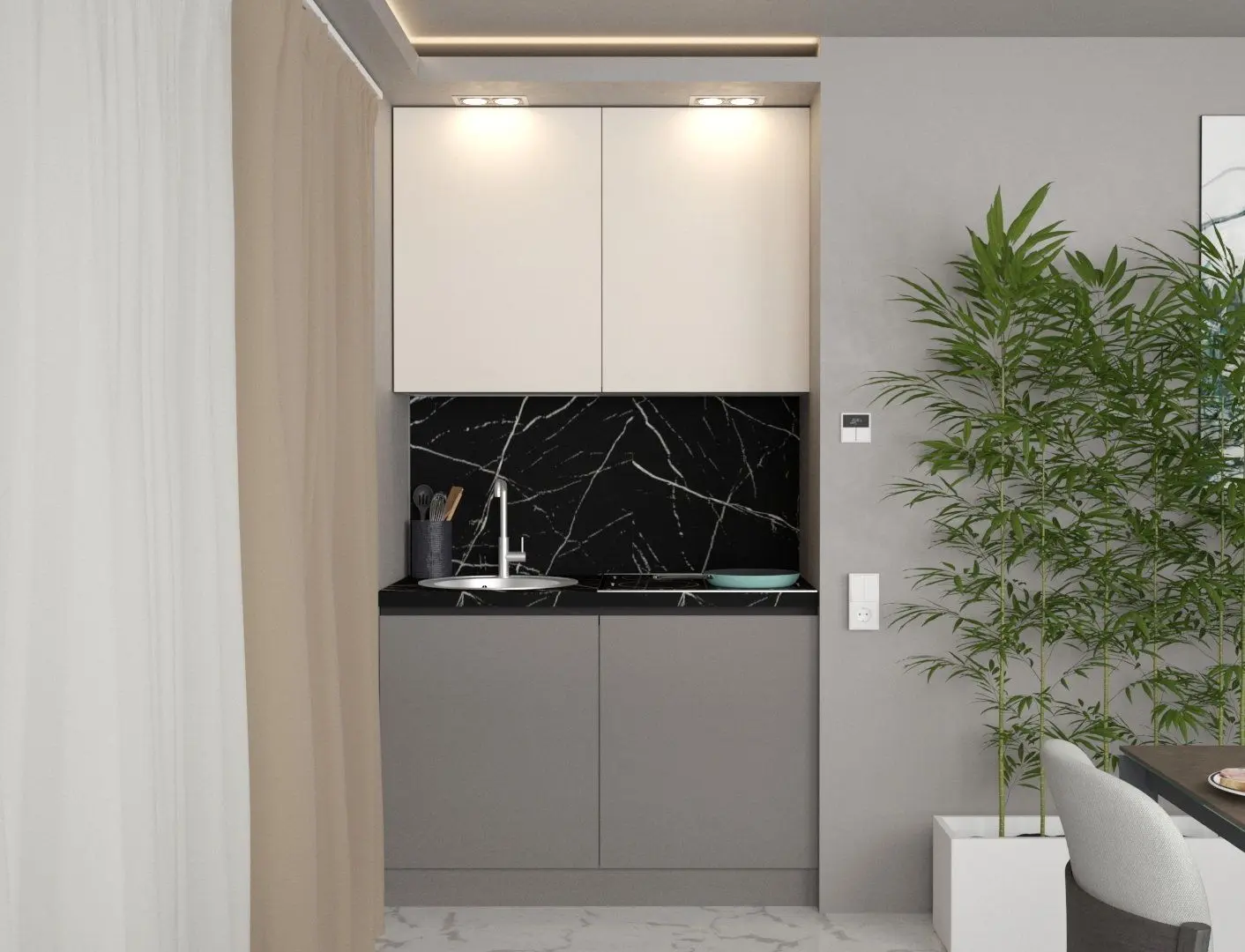 Bucatarie Art Flame Gola SM 1.2m (Cream/Stone Grey)