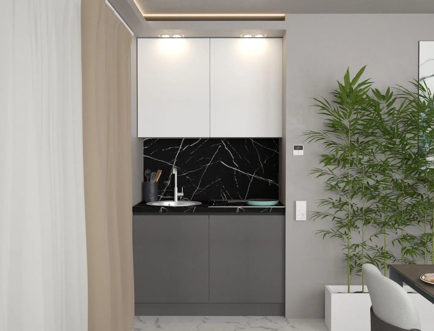 Bucătarie Art Flame Gola SM 1.2m (White/Storm Grey)