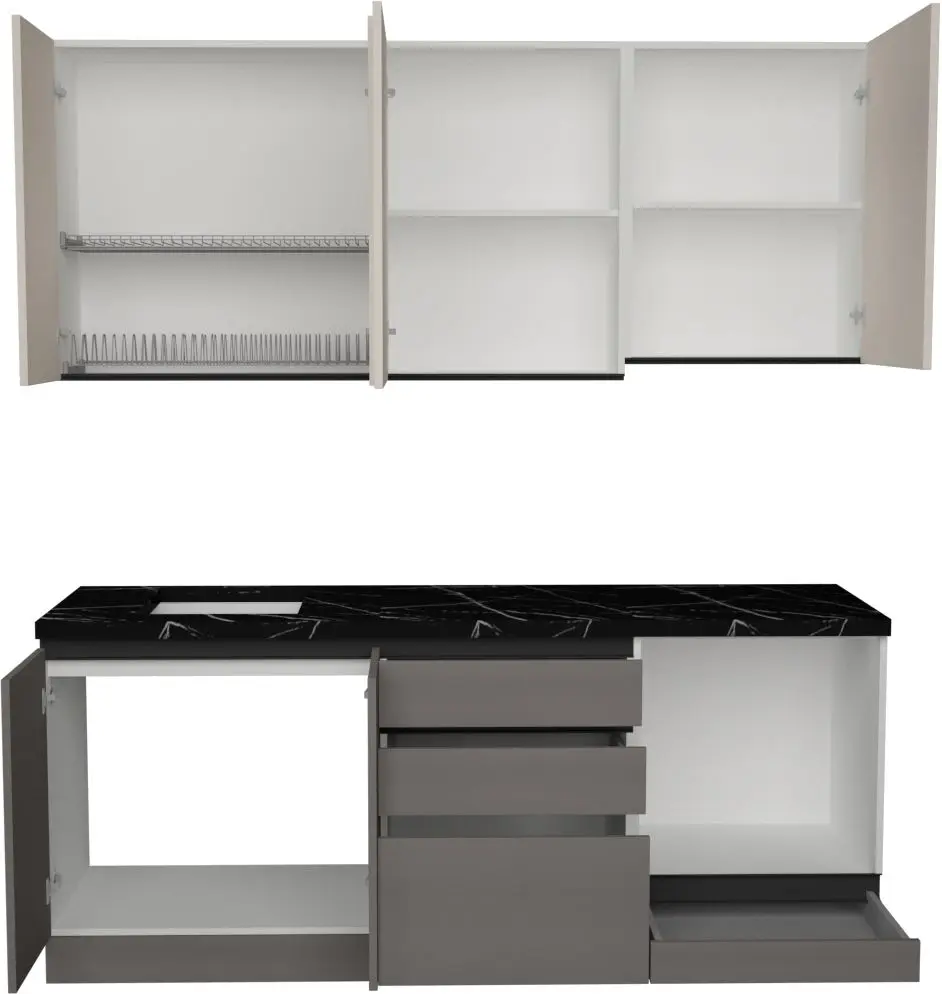 Bucatarie Art Flame Gola SM 2.0m (Cream/Stone Grey)