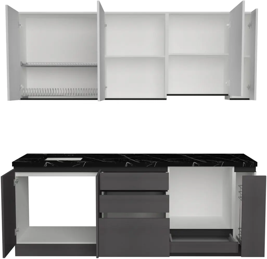 Bucatarie Art Flame Gola SM 2.2m (White/Storm Grey)