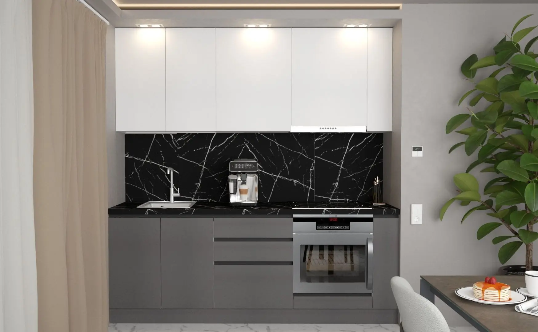 Bucatarie Art Flame Gola SM 2.2m (White/Storm Grey)