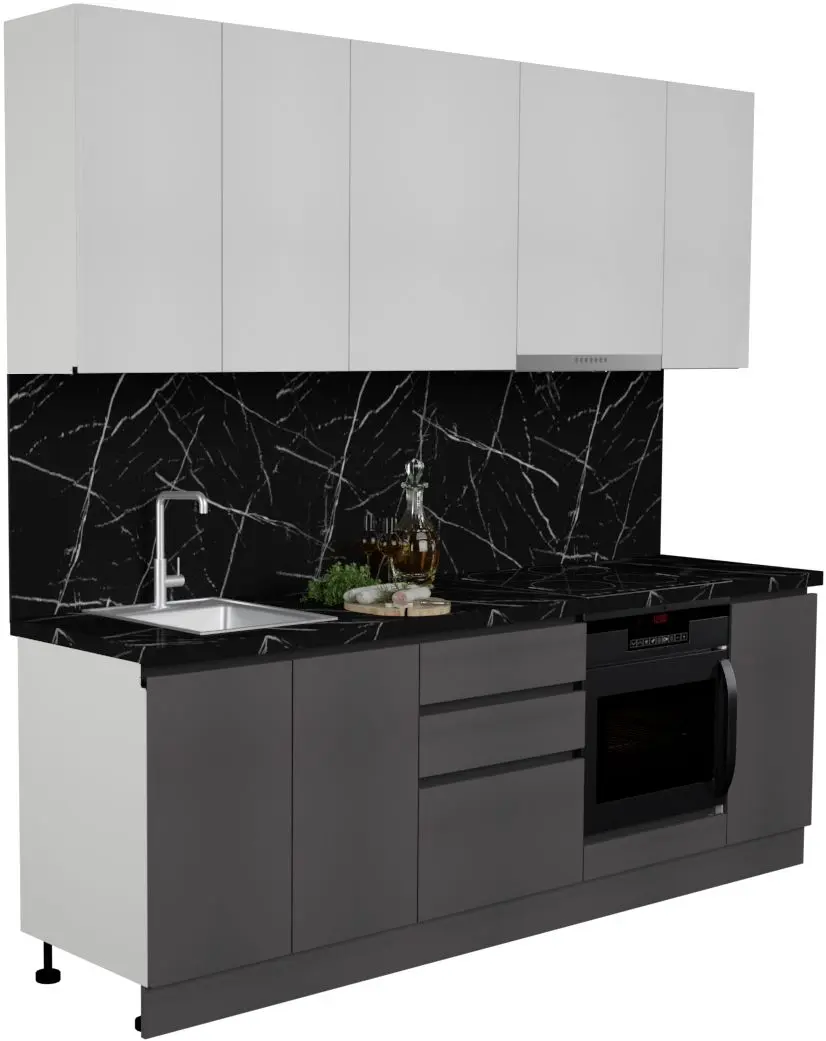 Bucatarie Art Flame Gola SM 2.4m (White/Storm Grey)