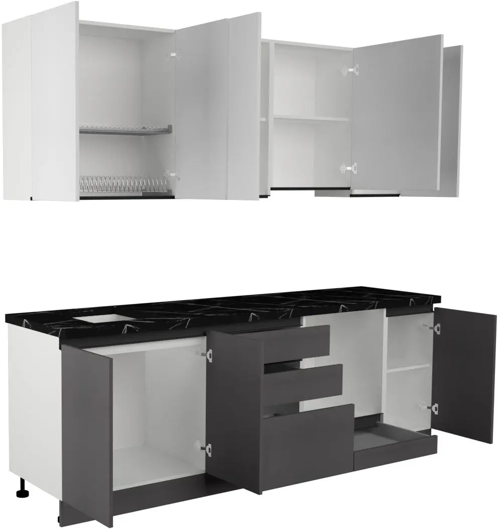 Bucatarie Art Flame Gola SM 2.4m (White/Storm Grey)