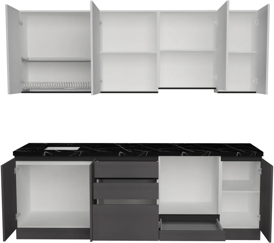 Bucatarie Art Flame Gola SM 2.4m (White/Storm Grey)