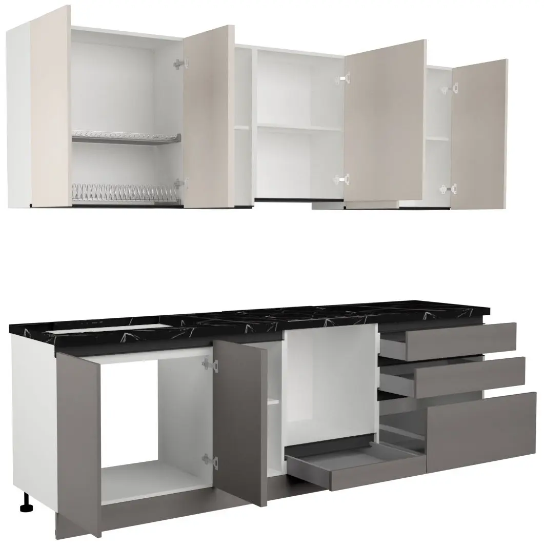 Bucatarie Art Flame Gola SM 2.6m (Cream/Stone Grey)