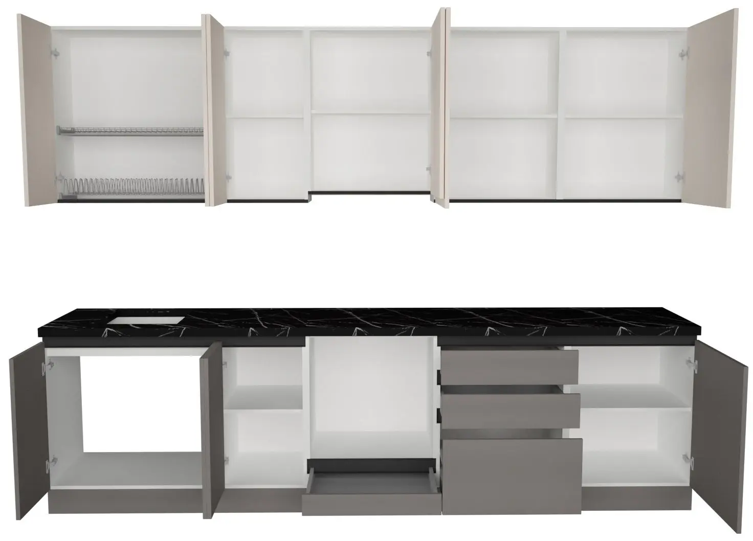 Кухня Art Flame Gola SM 3.0м (Cream/Stone Grey)