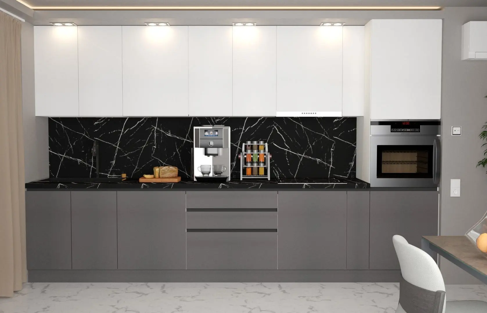 Bucatarie Art Flame Gola SM 3.6m (White/Storm Grey)