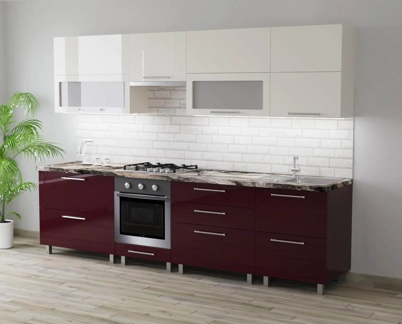 Кухня Bafimob Garis/Blum Aventos с витриной 2.8м МДФ глянец