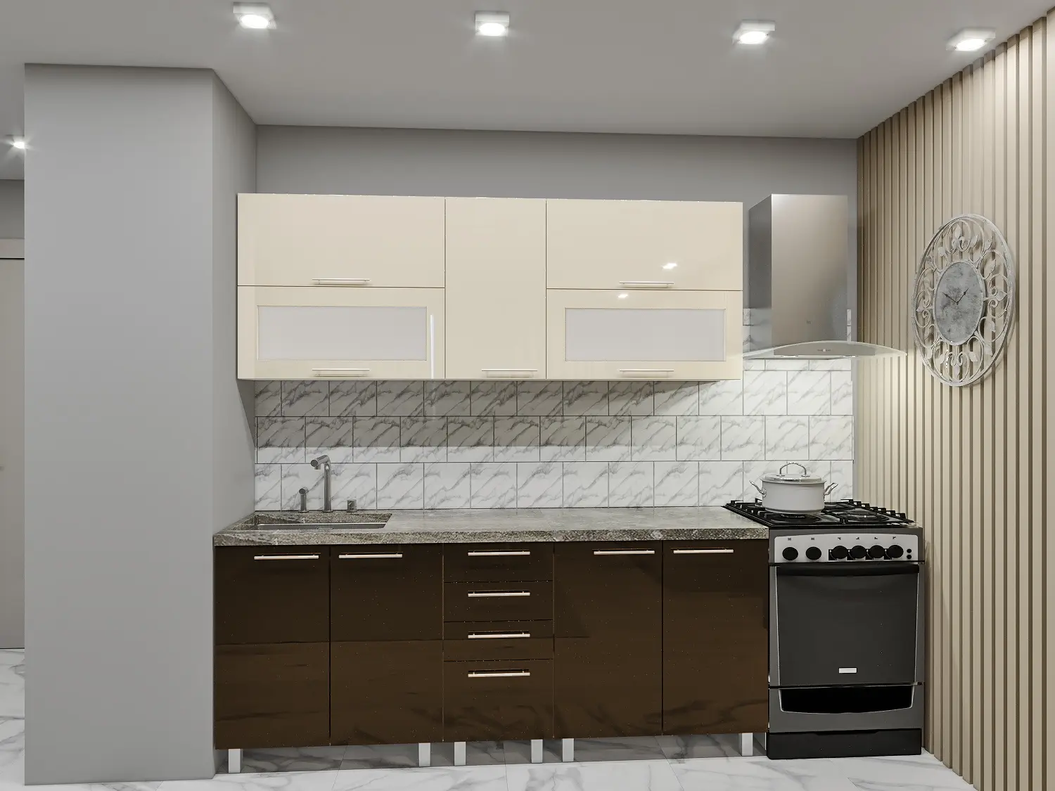 Кухня Bafimob Лена горизонтальная с витриной 2м МДФ глянец - 2