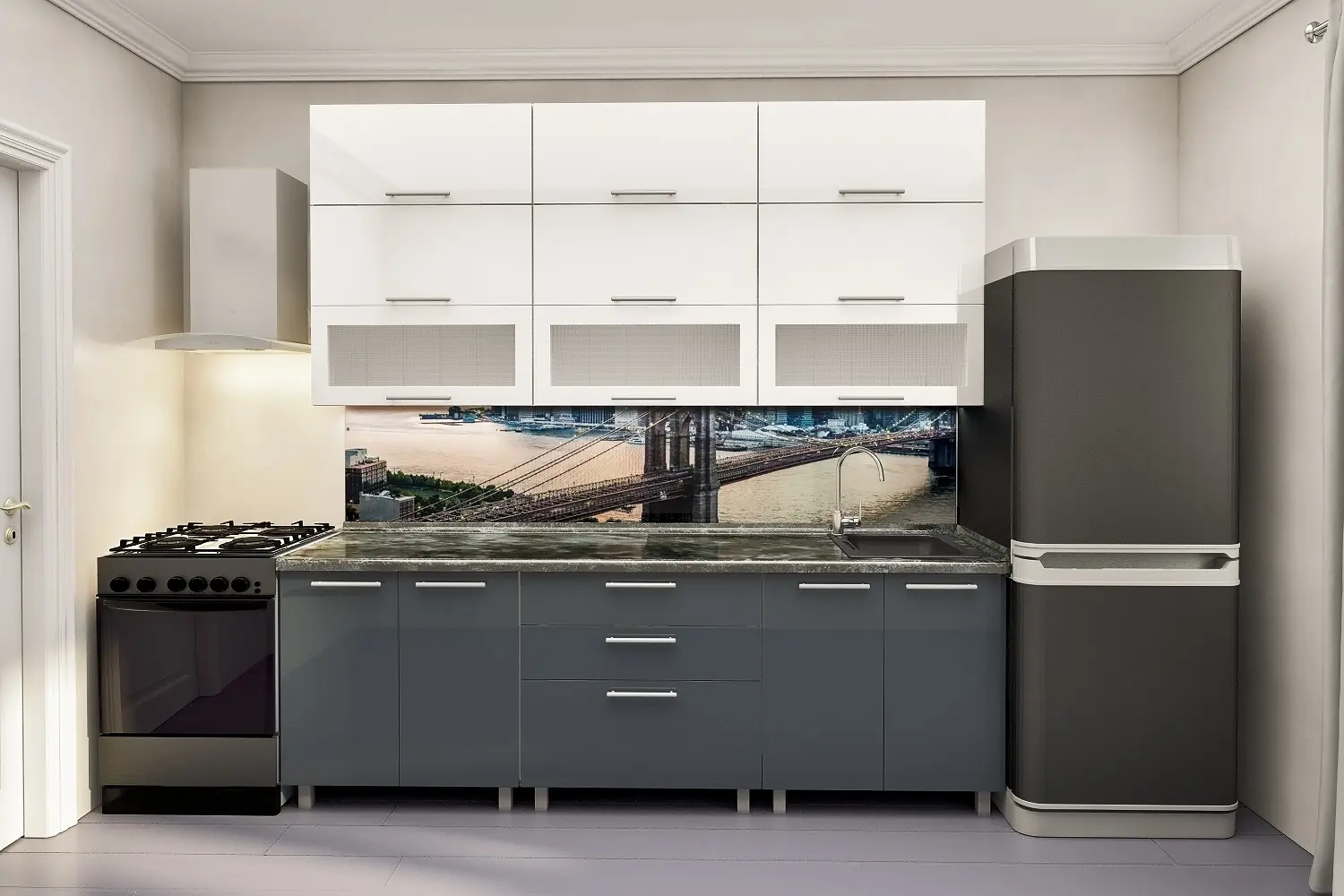 Bucatarie Bafimob Modern Maxi cu vitrina 2.4m MDF lucios