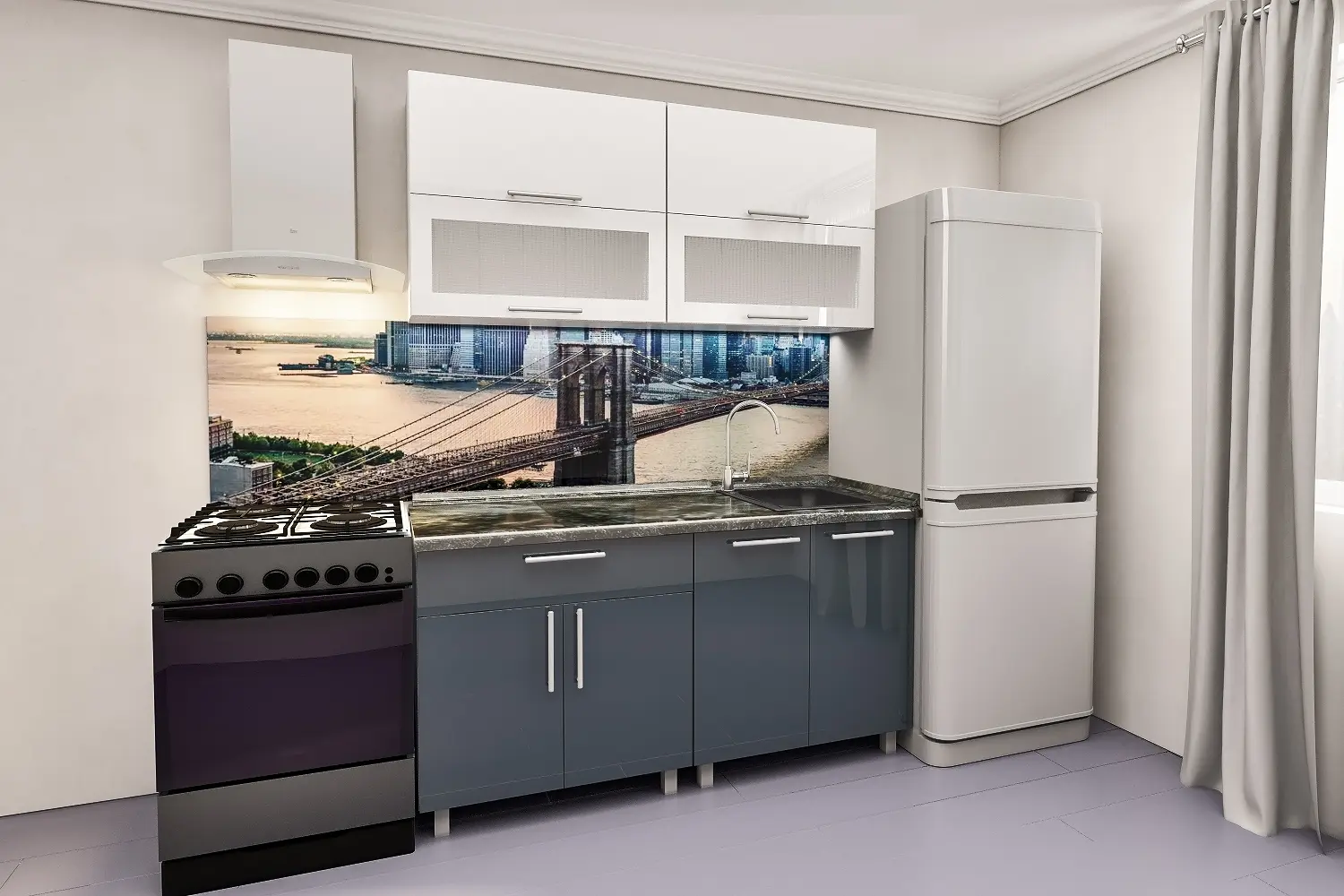 Bucatarie Bafimob Modern-Mini cu vitrina 1.2m MDF lucios - 2