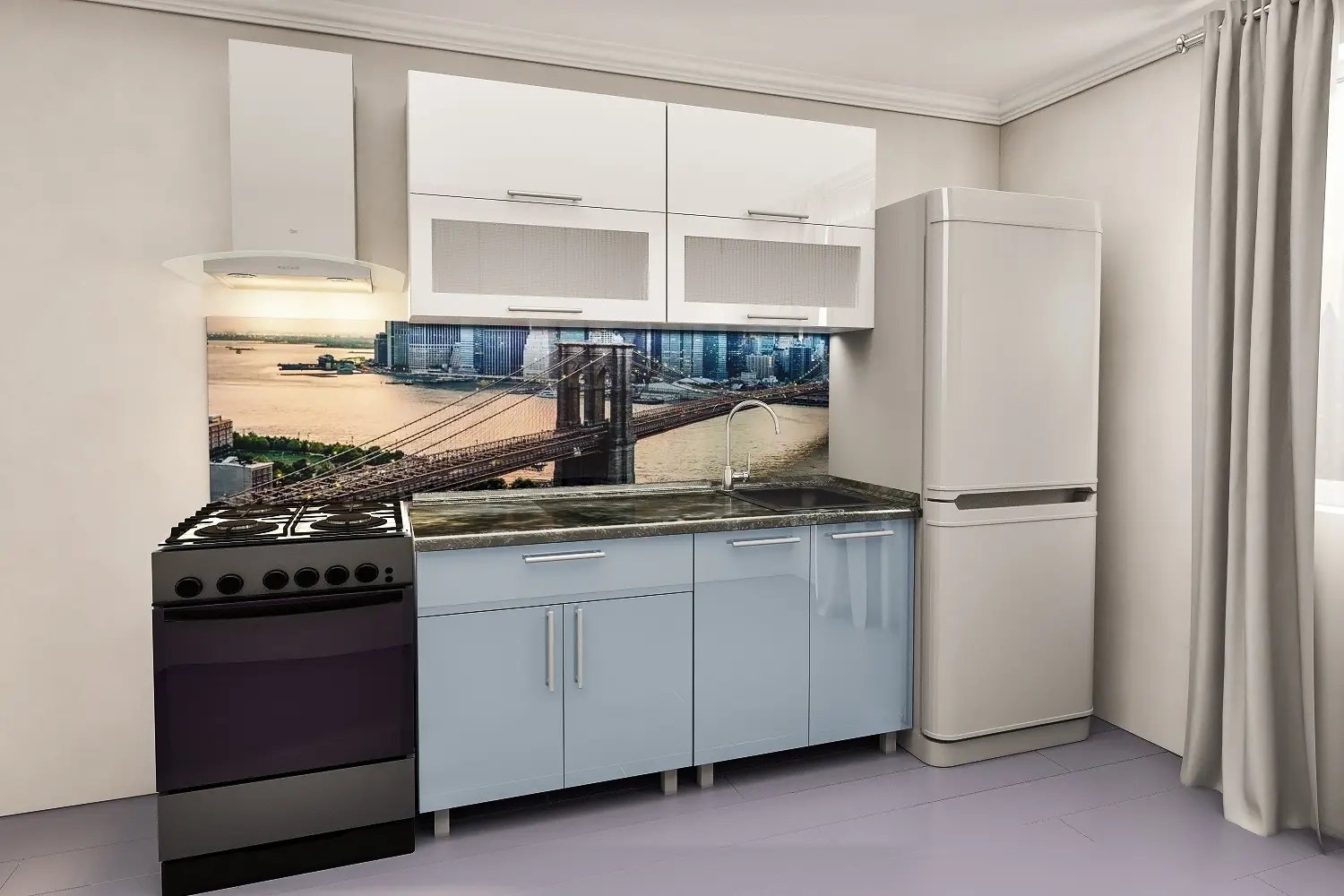 Bucatarie Bafimob Modern-Mini cu vitrina 1.2m MDF lucios