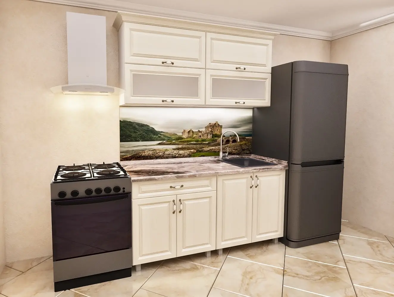 Bucatarie Bafimob Modern-Mini cu vitrina 1.2m MDF mat - 2