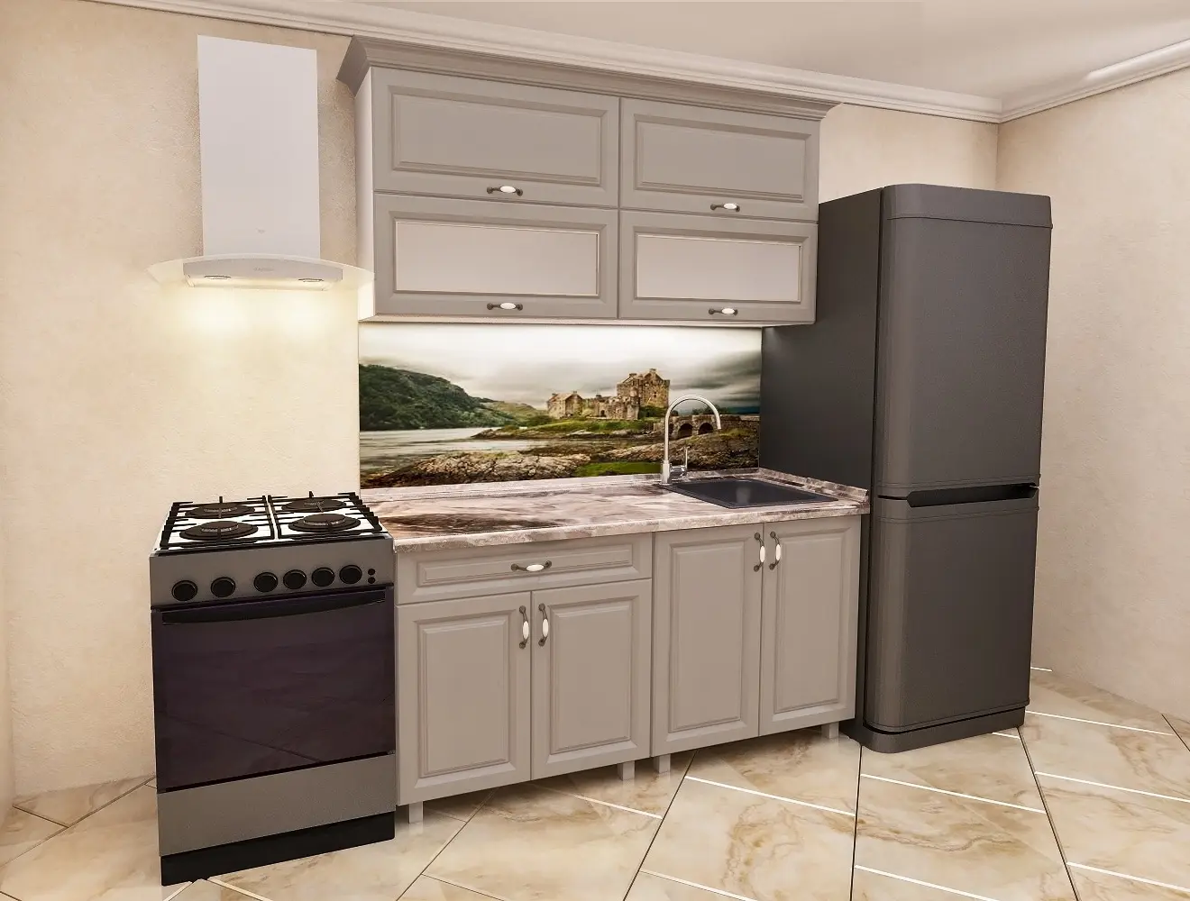 Bucatarie Bafimob Modern-Mini cu vitrina 1.2m MDF mat - 3