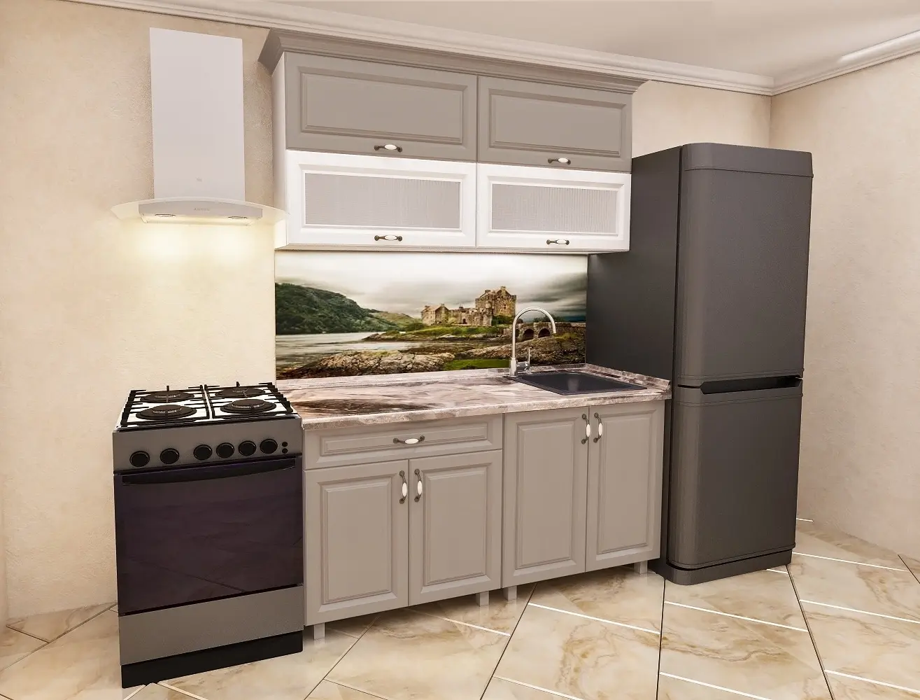 Bucatarie Bafimob Modern-Mini cu vitrina 1.2m MDF mat - 4