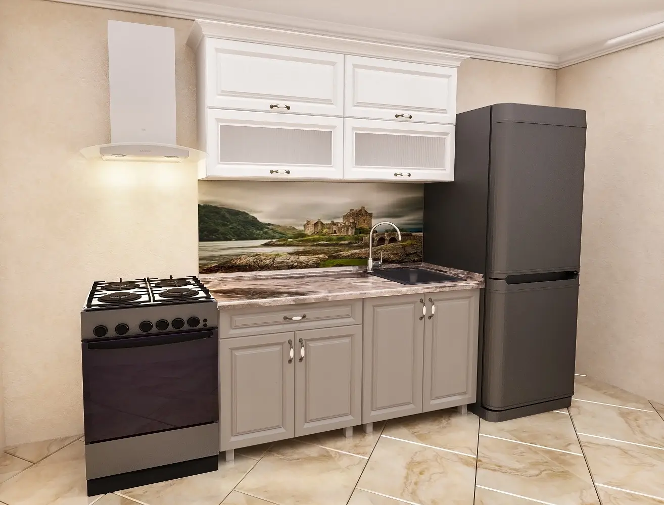 Bucatarie Bafimob Modern-Mini cu vitrina 1.2m MDF mat - 5