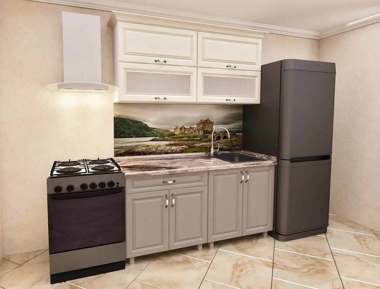 Bucatarie Bafimob Modern-Mini cu vitrina 1.2m MDF mat - 6