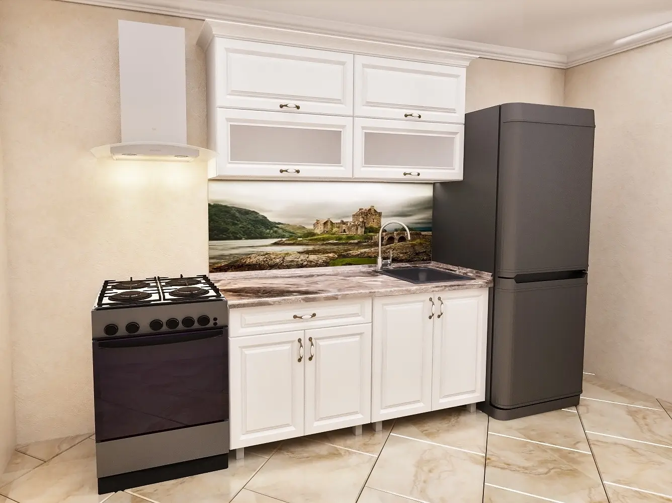 Bucatarie Bafimob Modern-Mini cu vitrina 1.2m MDF mat