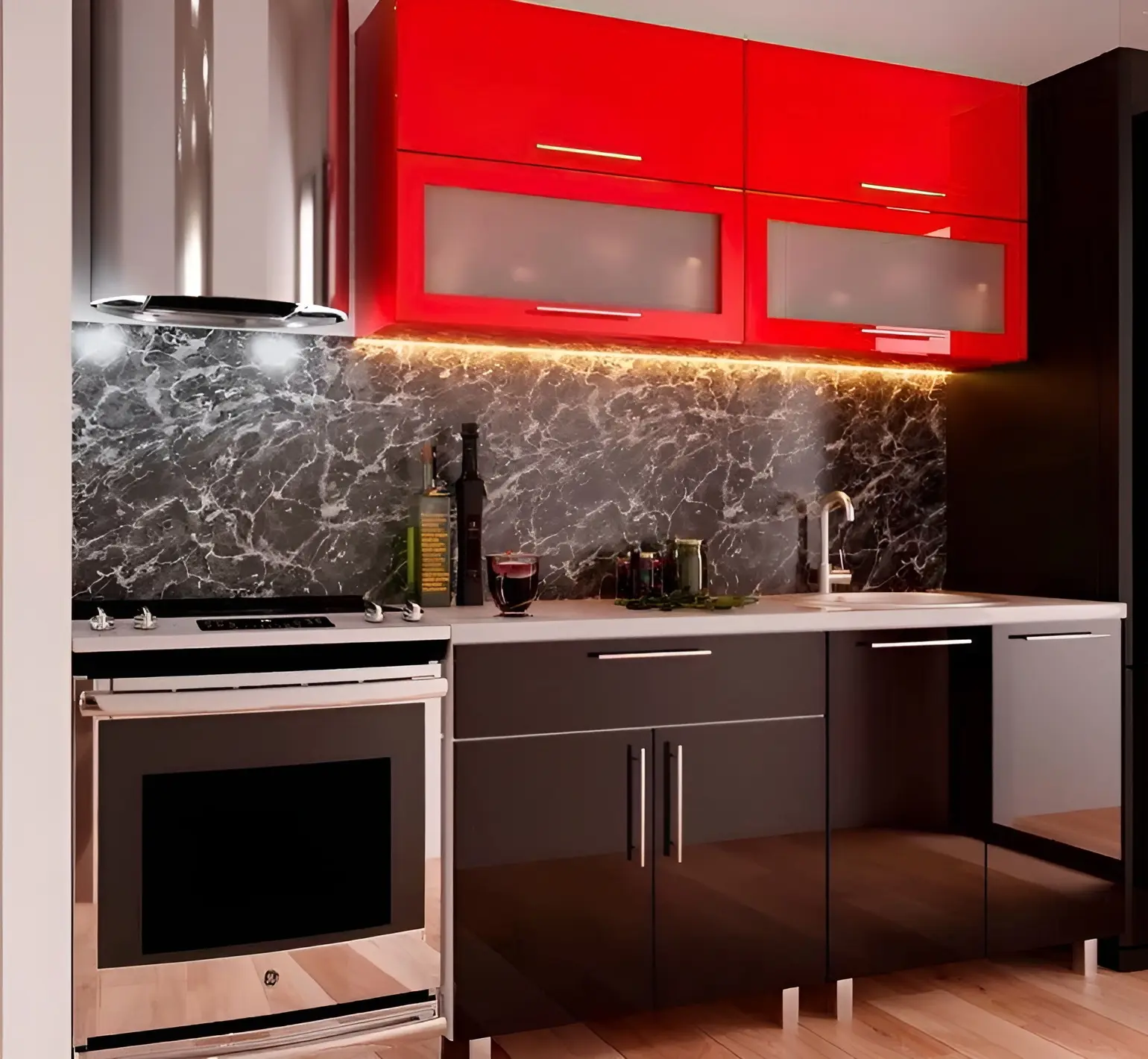 Bucatarie Bafimob Modern-Mini cu vitrina 1.6m MDF lucios - 4