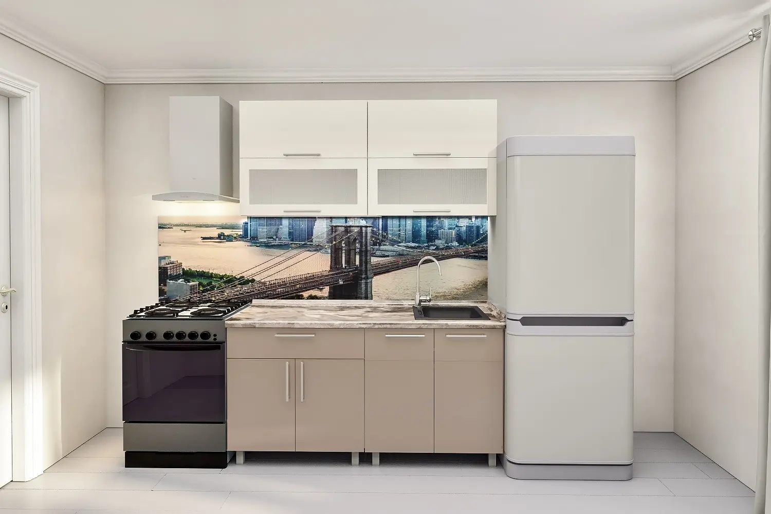 Bucatarie Bafimob Modern-Mini cu vitrina 1.6m MDF lucios