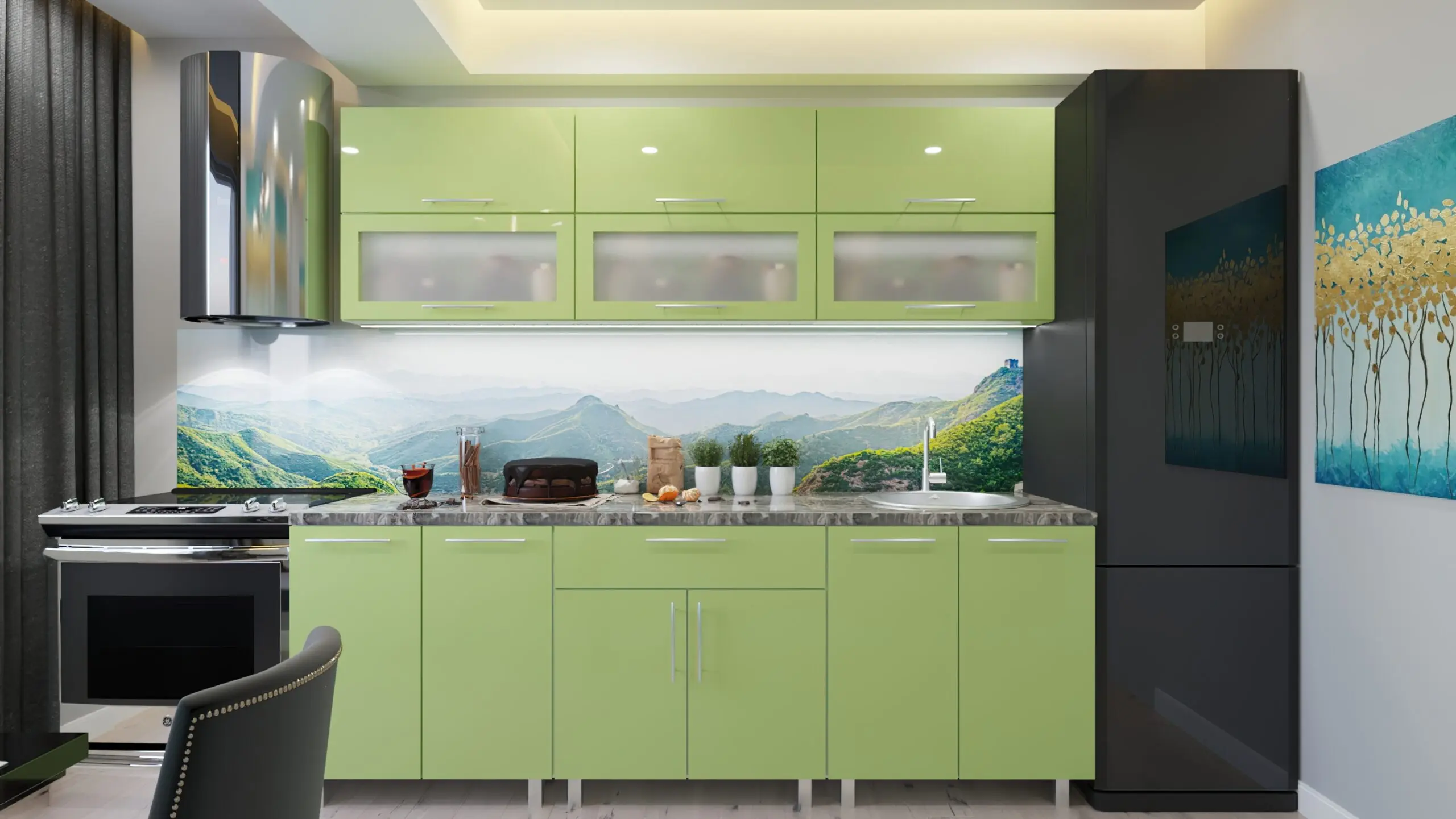 Bucatarie Bafimob Modern cu vitrina 1.8m MDF lucios - 3