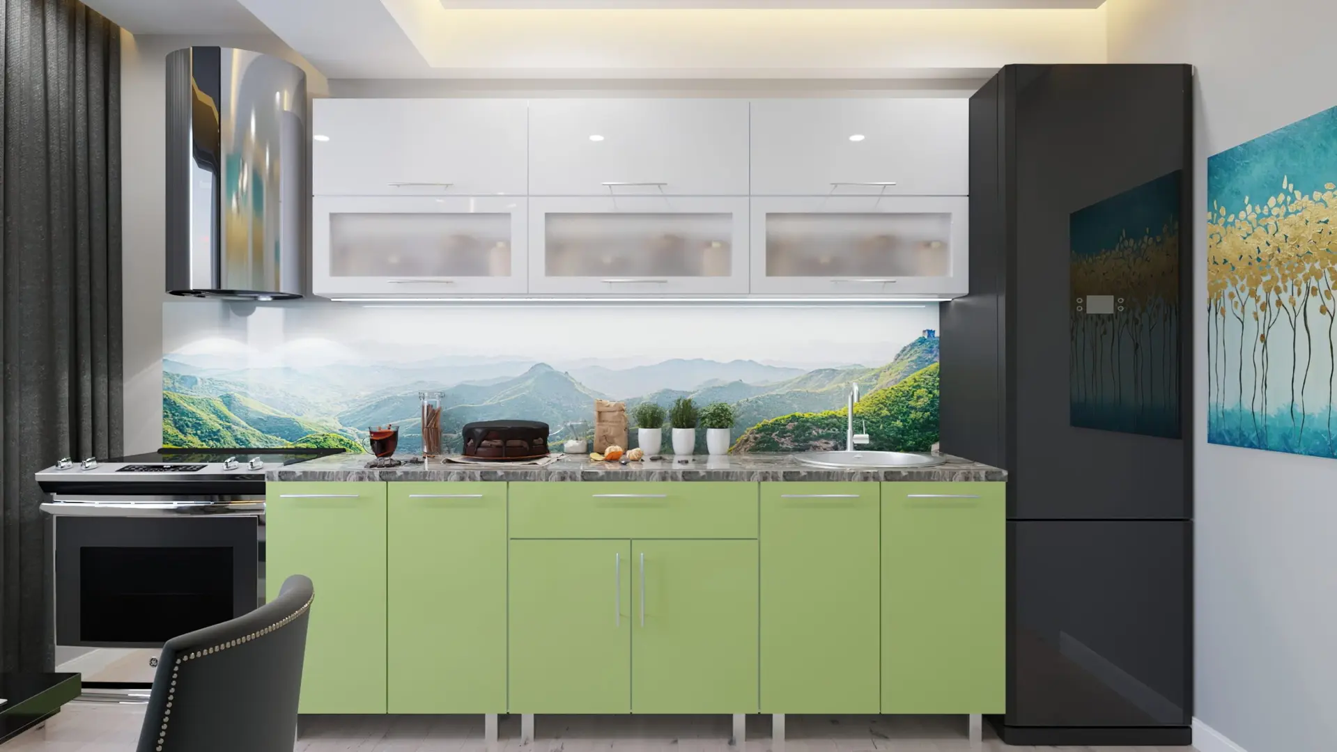 Bucatarie Bafimob Modern cu vitrina 1.8m MDF lucios