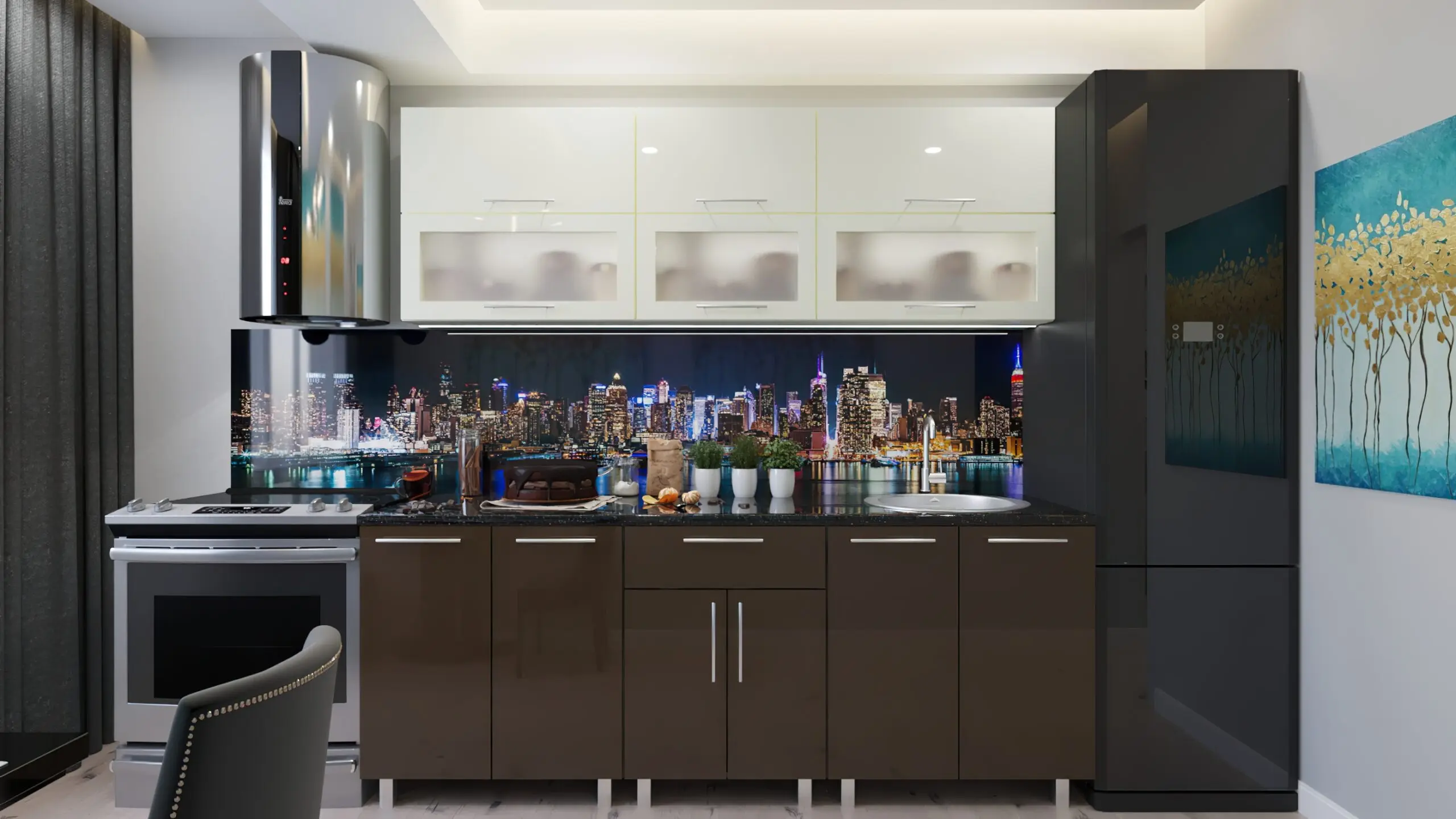 Bucatarie Bafimob Modern cu vitrina 2.2m MDF lucios - 2