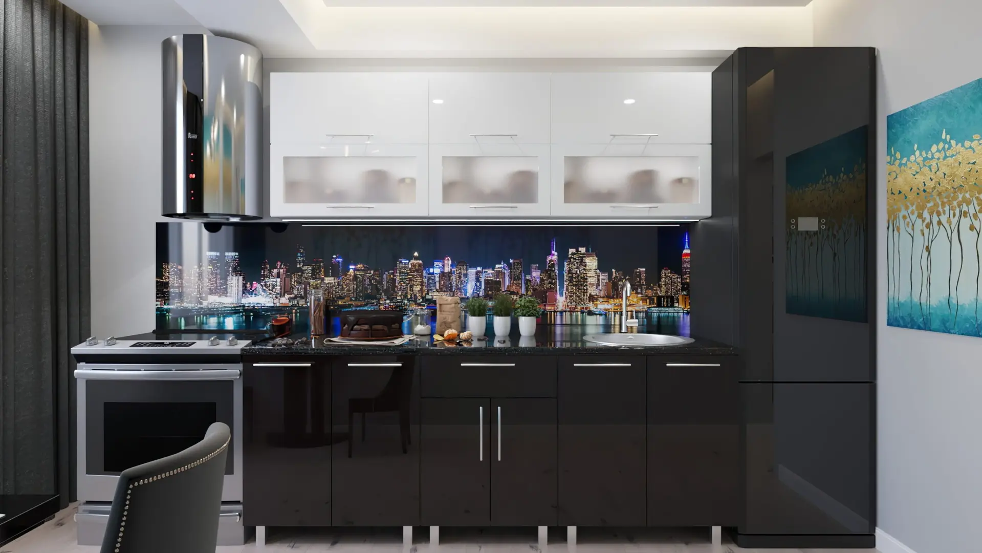 Bucatarie Bafimob Modern cu vitrina 2.2m MDF lucios