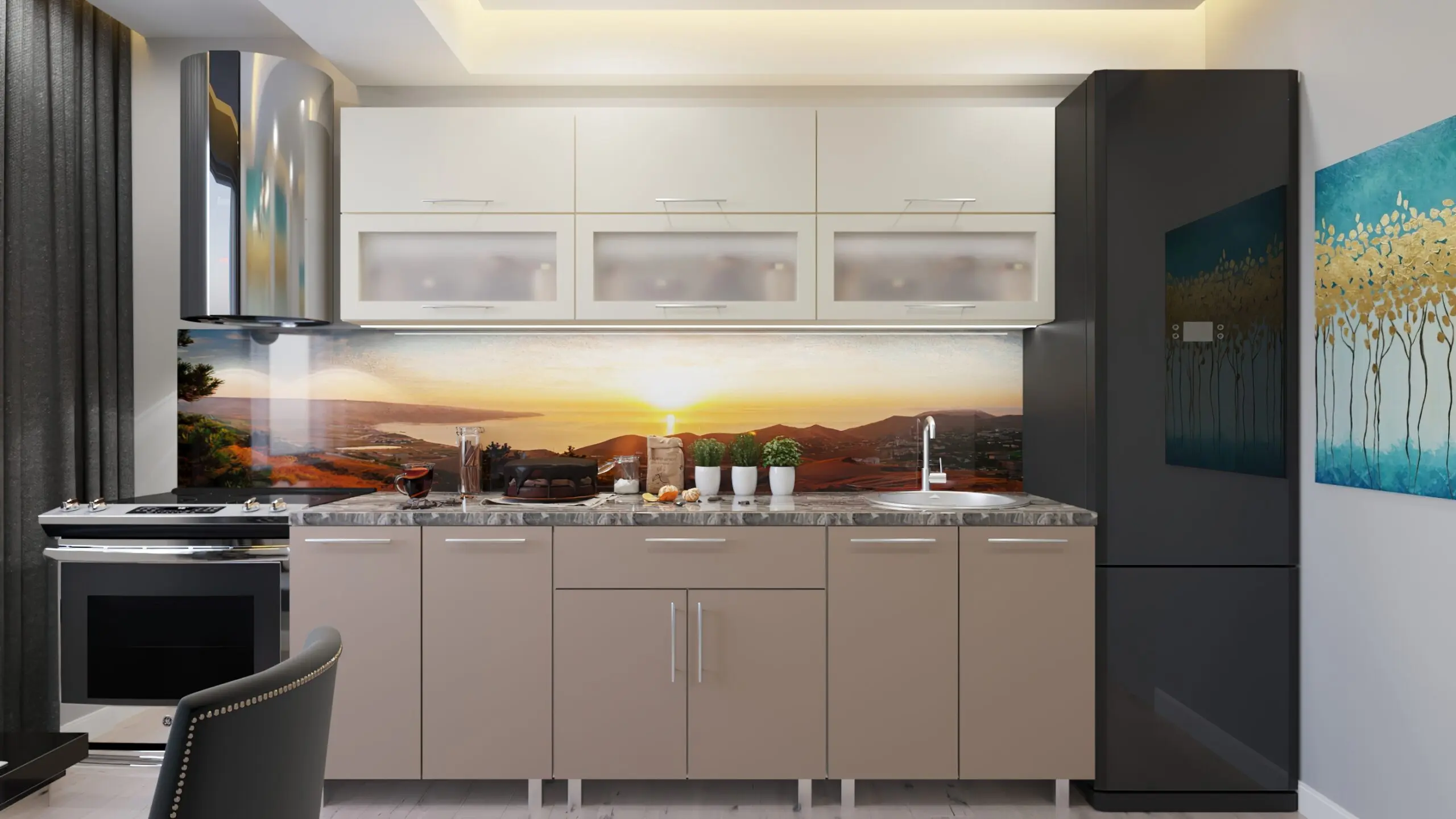 Bucatarie Bafimob Modern cu vitrina 2.4m MDF lucios - 3