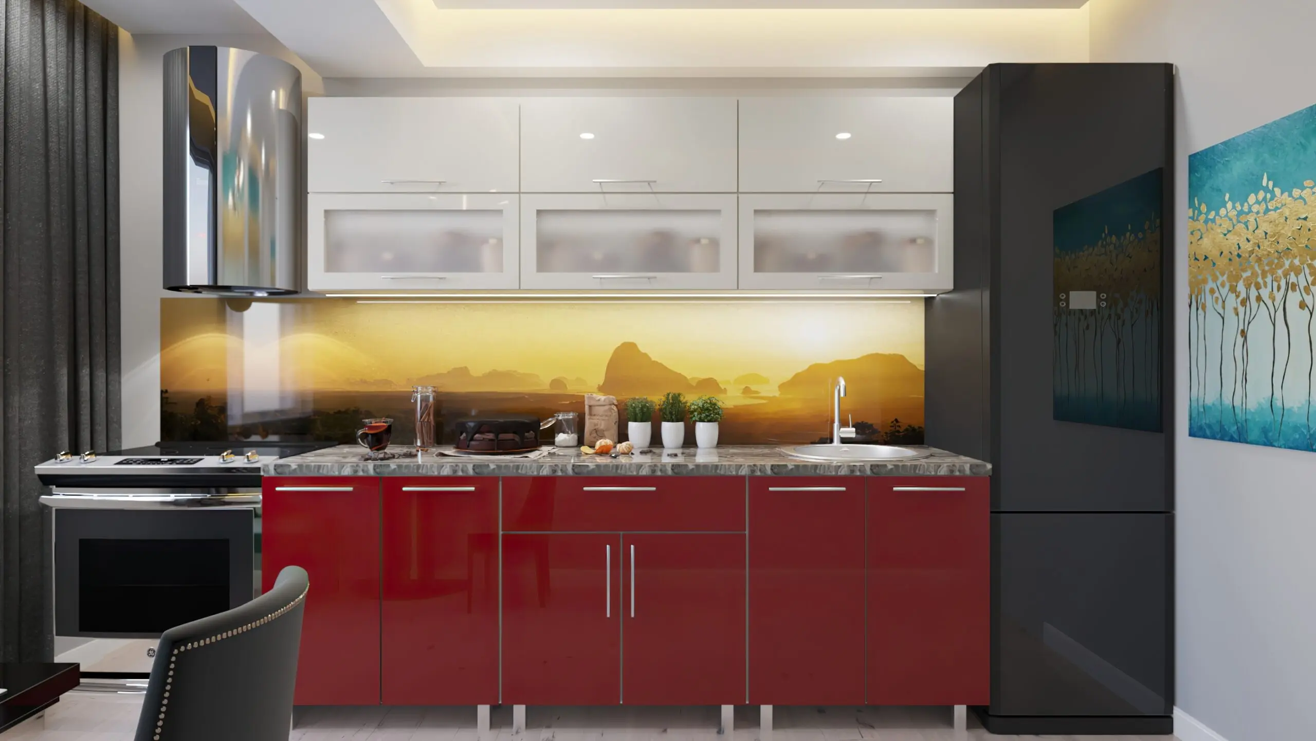 Bucatarie Bafimob Modern cu vitrina 2.4m MDF lucios - 5