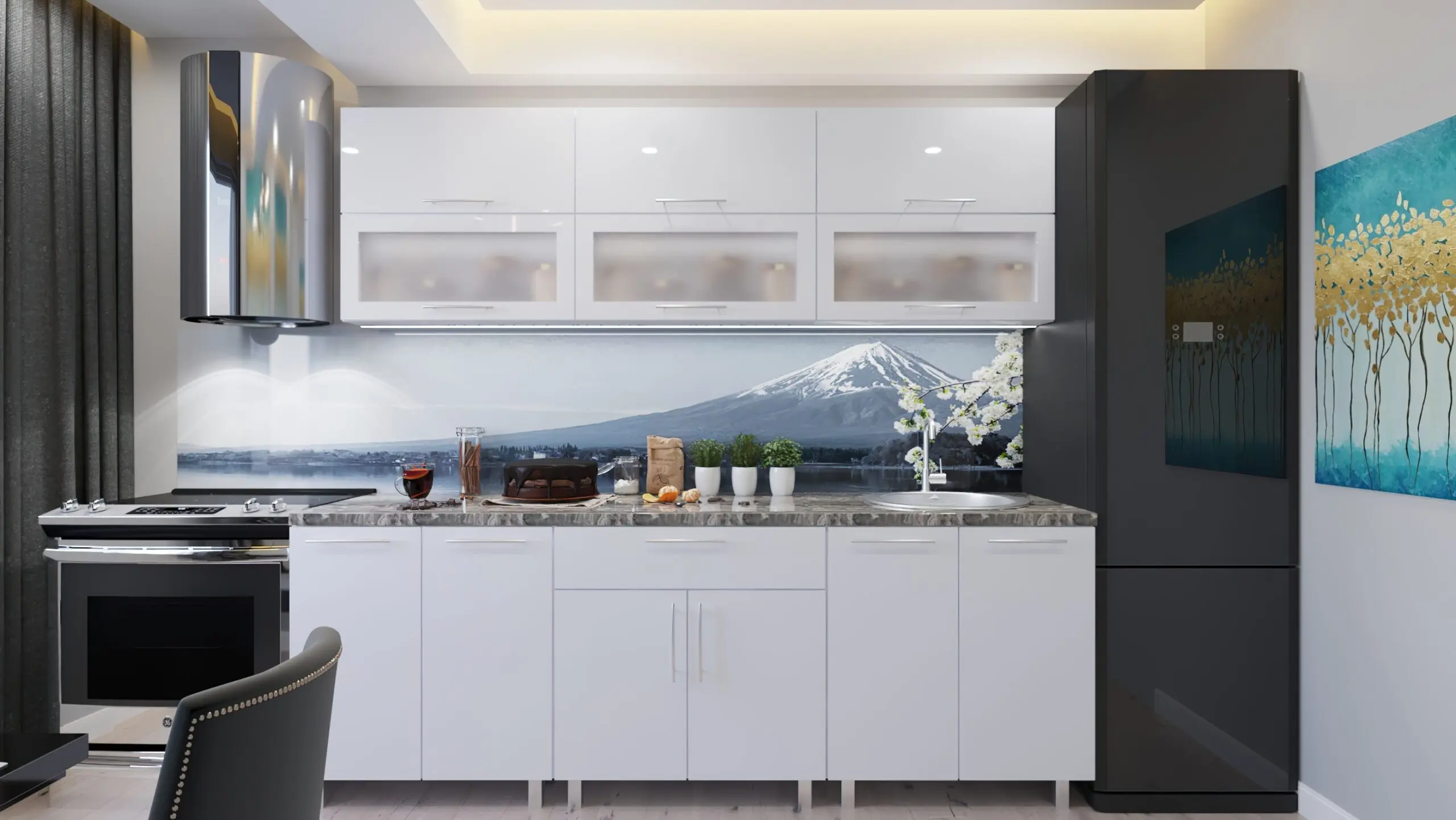 Bucatarie Bafimob Modern cu vitrina 2.4m MDF lucios - 6