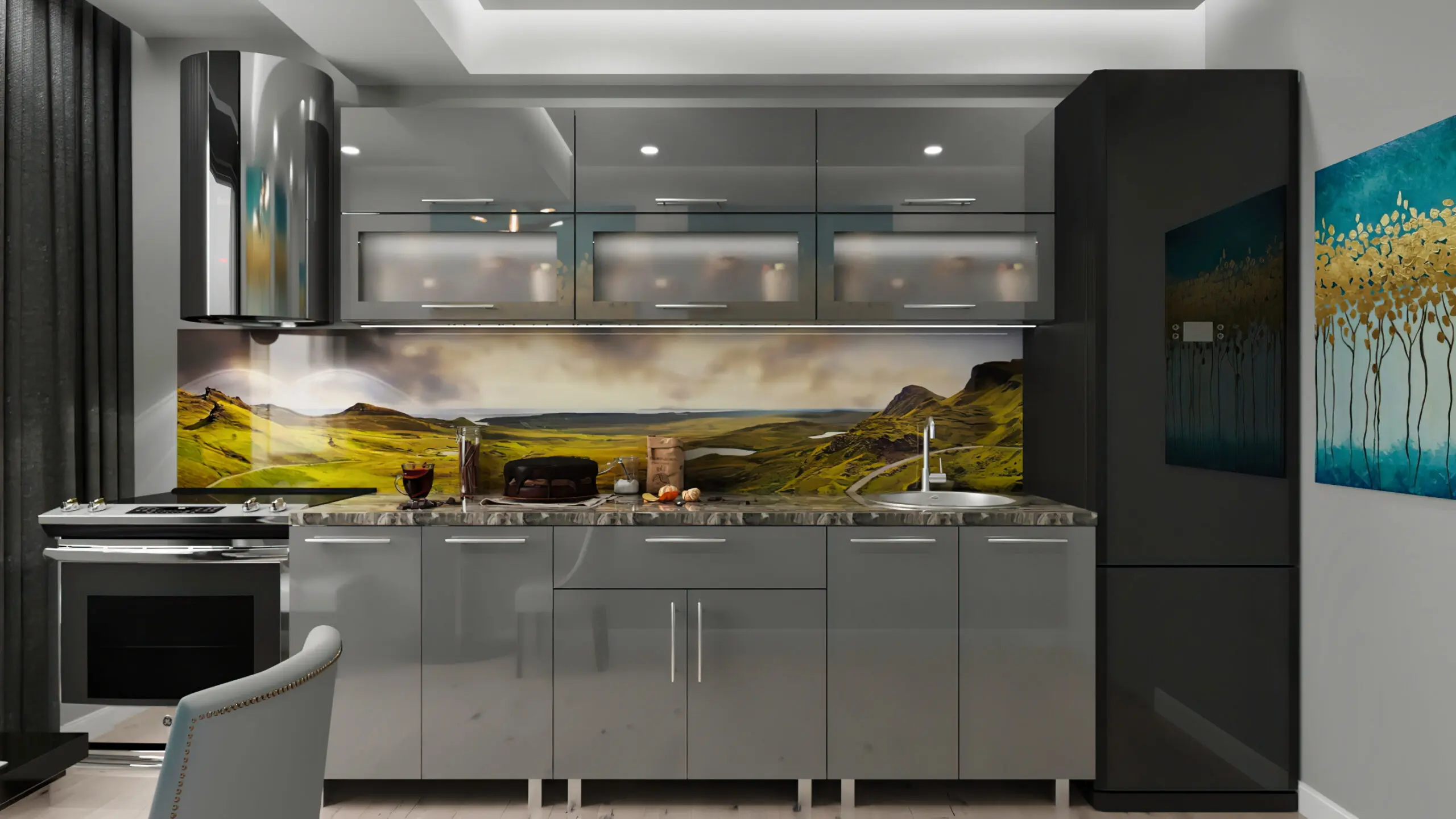 Bucatarie Bafimob Modern cu vitrina 2.4m MDF lucios - 9